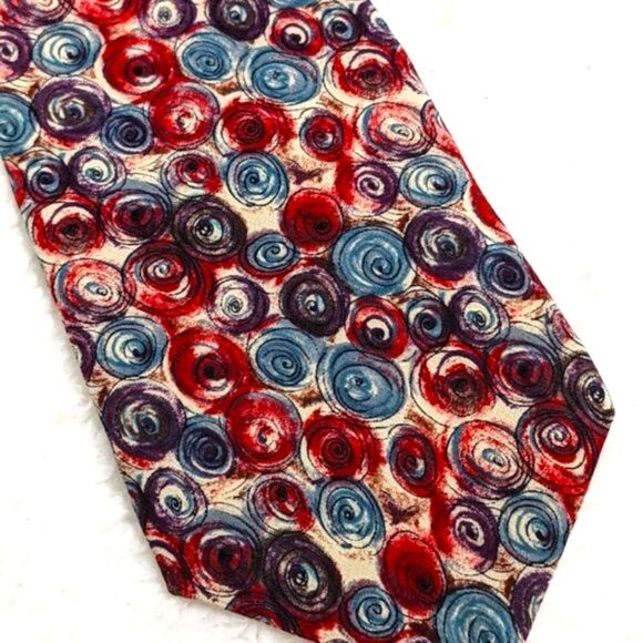 Men's Vintage 100% Silk Tie - Abstract Circle Motif - Brand Cellini - Picture 8 of 12